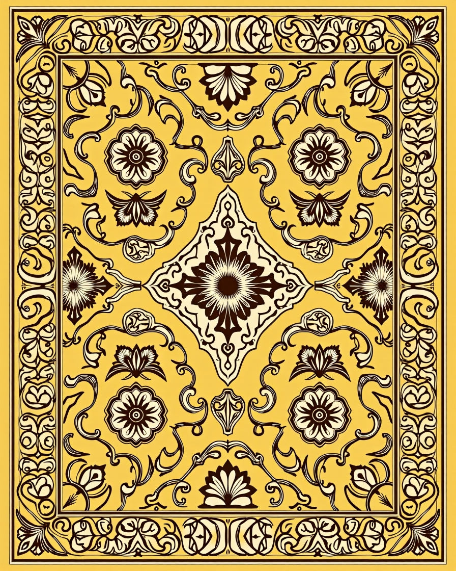Ornate Yellow Floral Pattern Design Rug