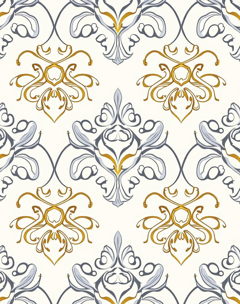 Gilded White Classic Damask Pattern Rug