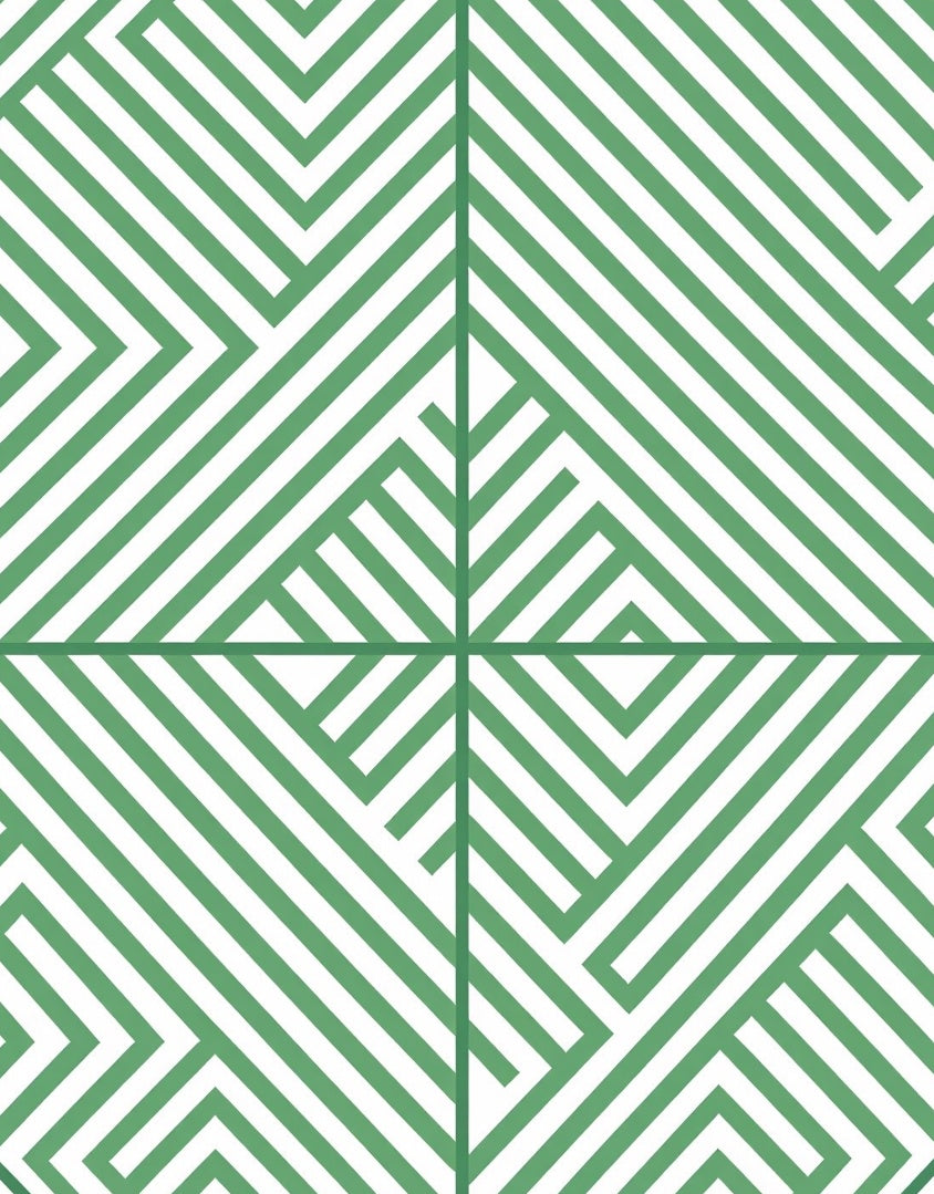 Green White Geometric Stripe Pattern Rug
