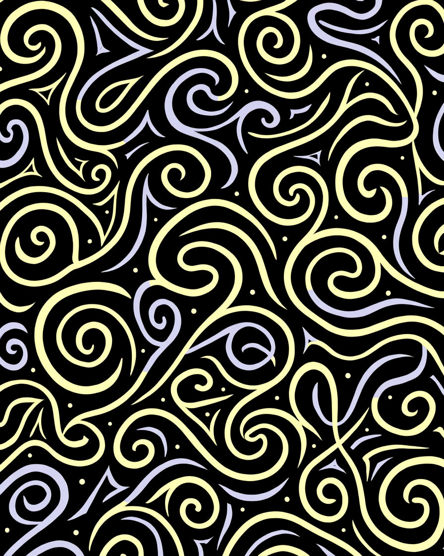 Curvy Yellow Lilac Swirl Pattern Rug