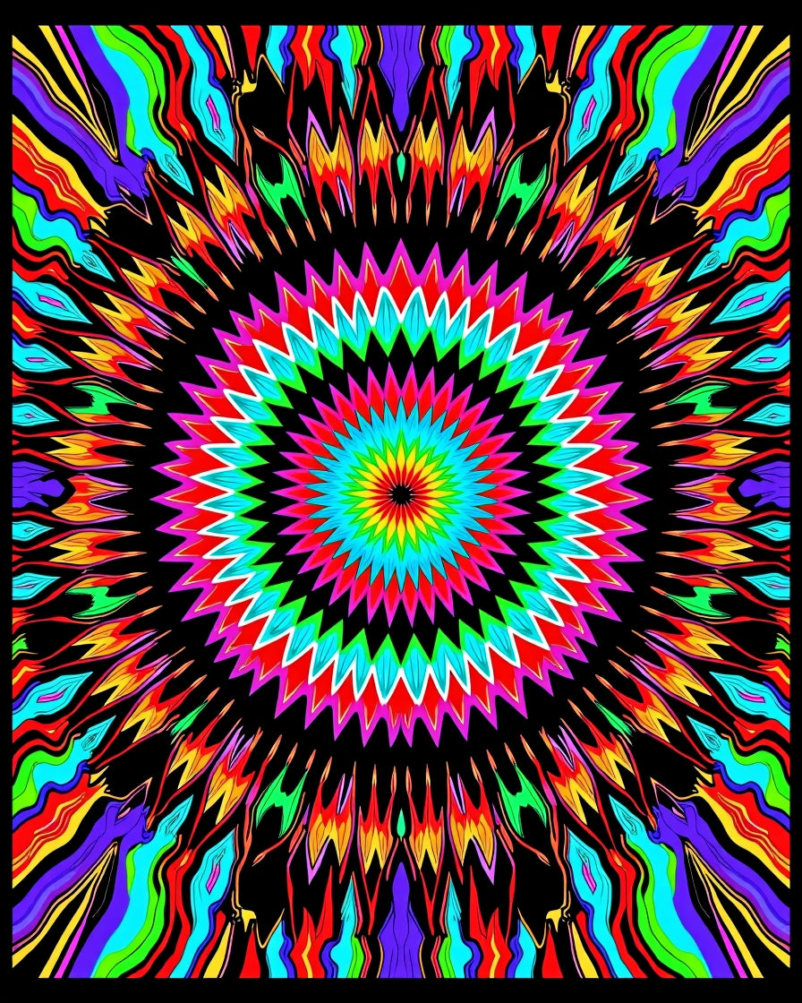 Radiant Rainbow Starburst Pattern Rug