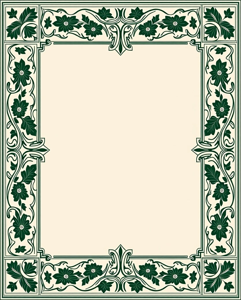 Elegant Green Floral Vine Border Rug