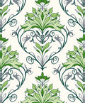 Elegant Green Floral Damask Pattern Rug
