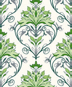 Elegant Green Floral Damask Pattern Rug