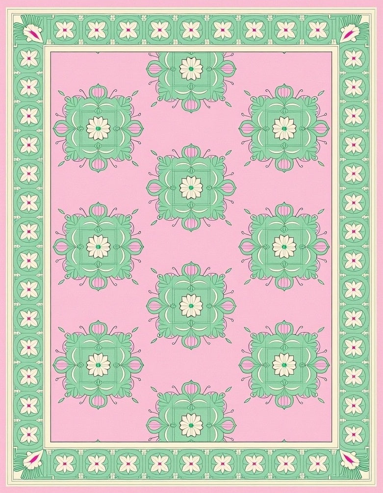 Floral Medallion Patterned Soft Pink Rug