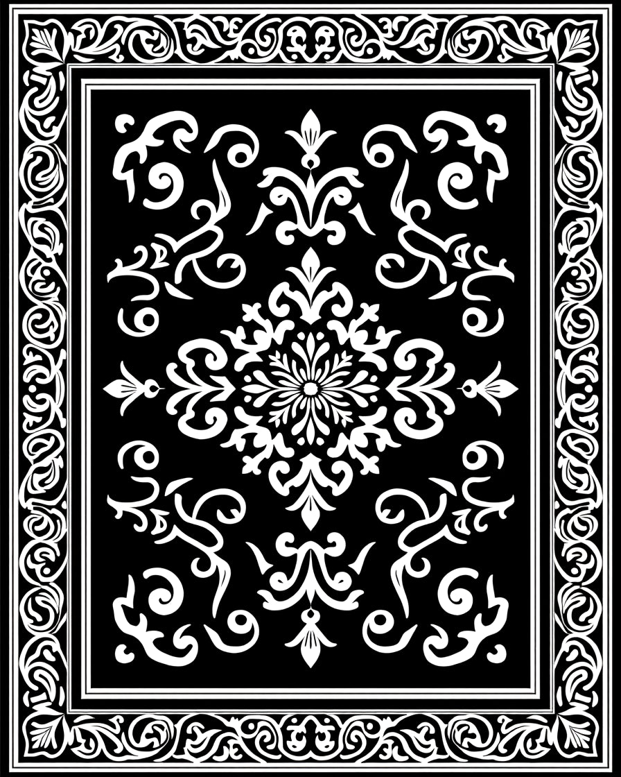 Classic Black White Damask Ornament Rug