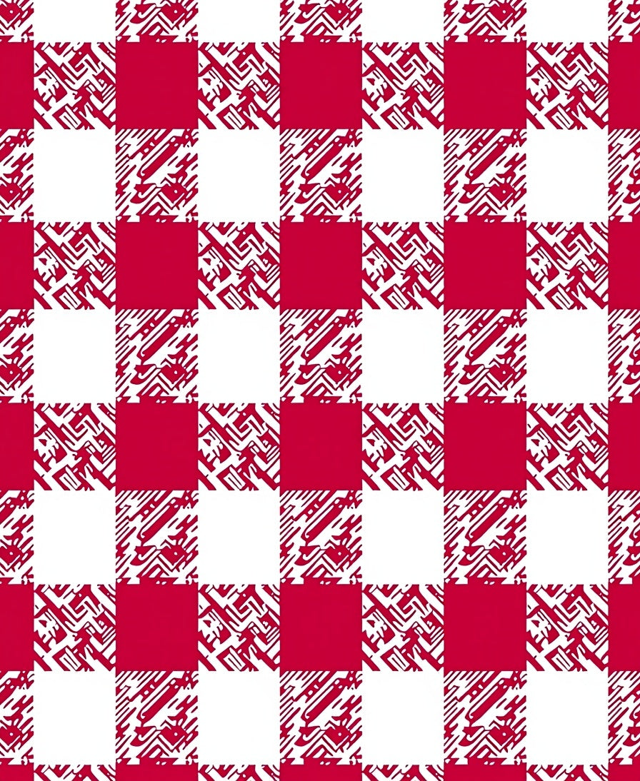 Red White Abstract Checkered Pattern Rug