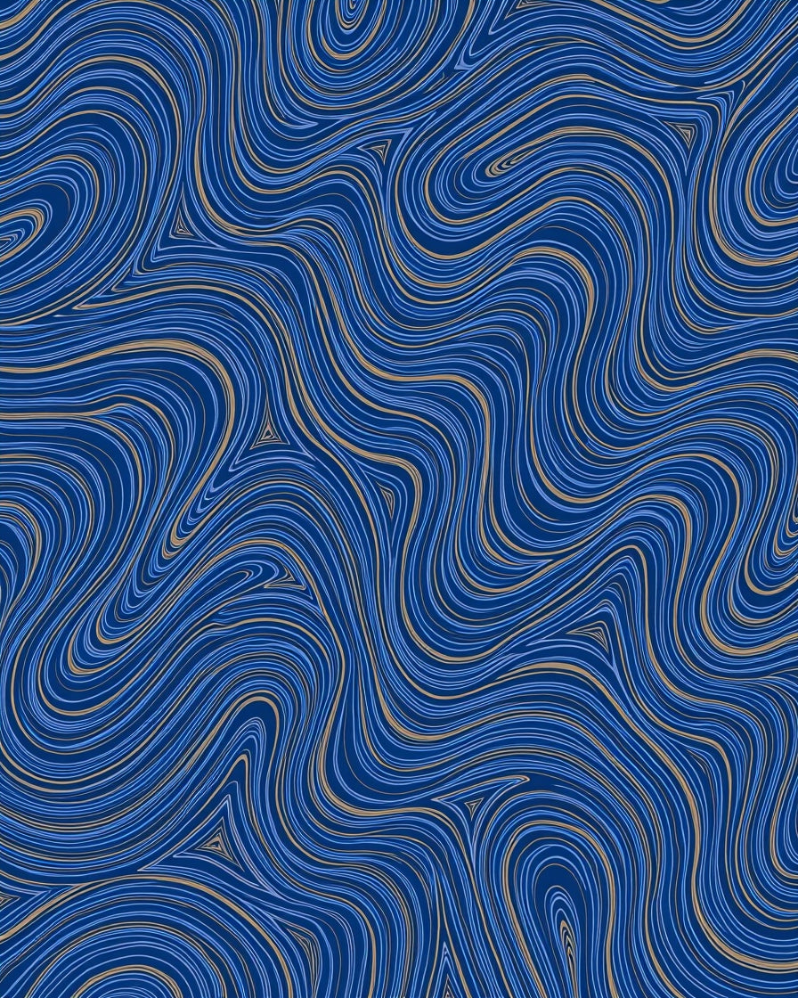 Deep Blue Wavy Line Art Rug
