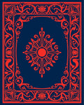 Intricate Red Blue Sunburst Floral Border Rug