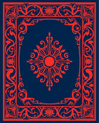 Intricate Red Blue Sunburst Floral Border Rug