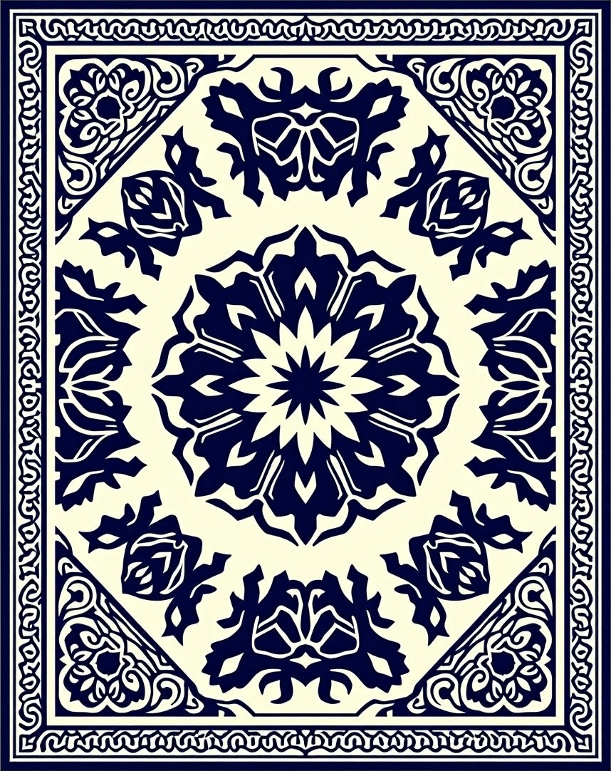 Classic Floral Medallion Border Design Rug