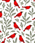 Red Cardinals Green Pine Branches Pattern Rug