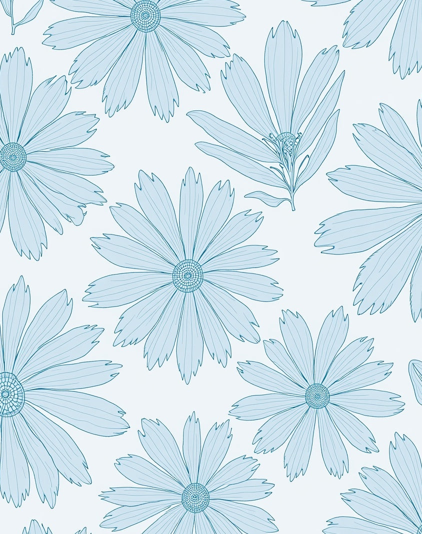 Light Blue Outline Daisy Pattern Rug