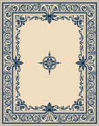 Navy Floral Border Ornate Design Rug