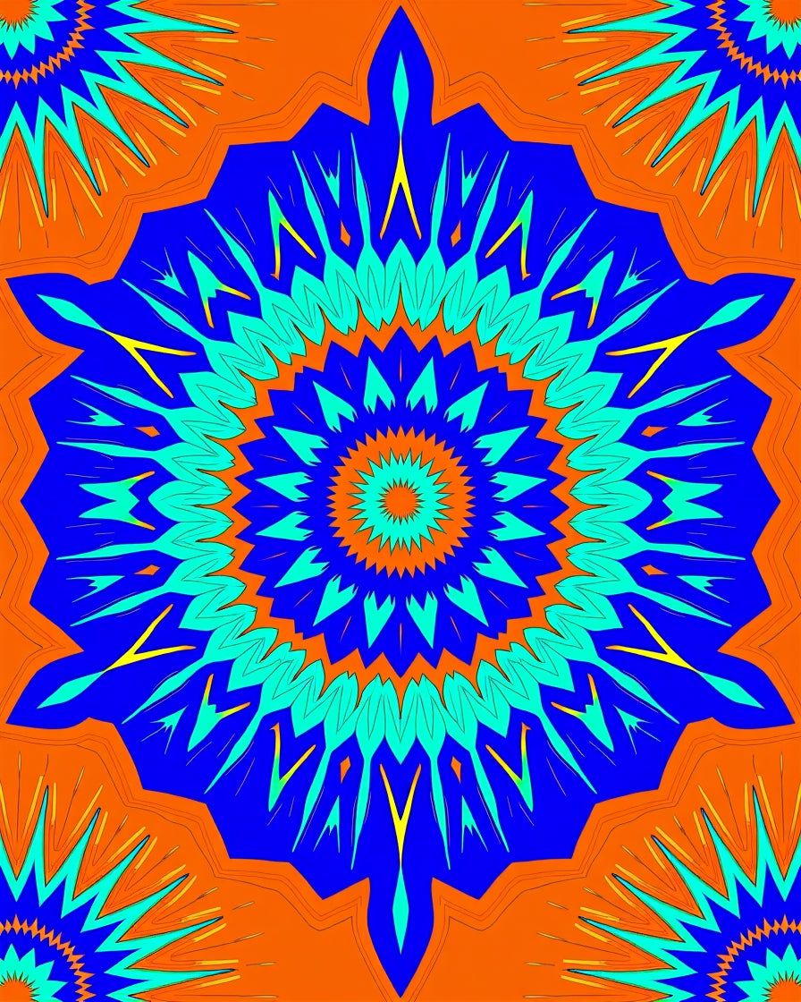 Vibrant Sunburst Geometric Mandala Rug