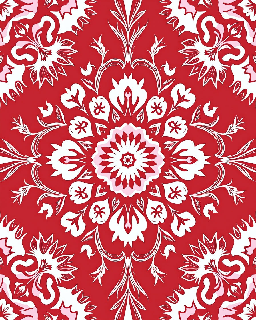 Bold Red White Floral Radiance Design Rug
