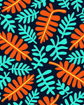 Vibrant Orange Aqua Leafy Collage Rug