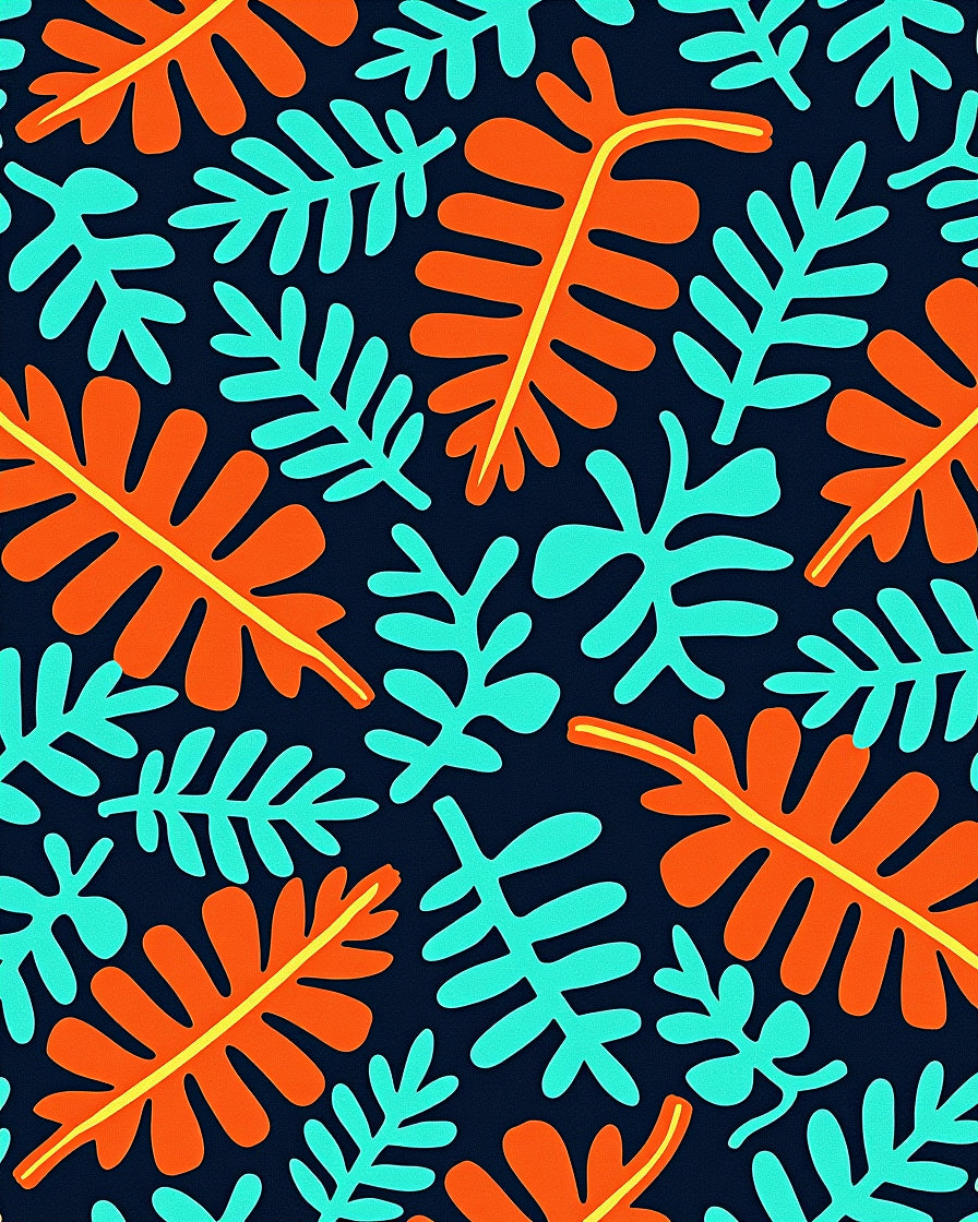 Vibrant Orange Aqua Leafy Collage Rug