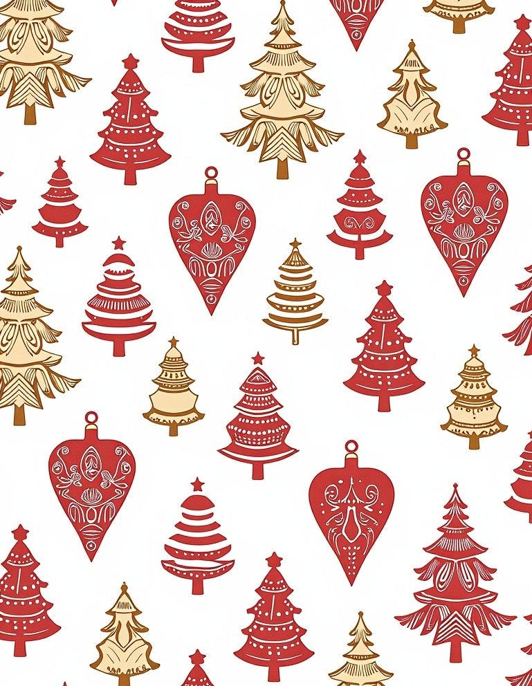Crimson Gold Christmas Tree Ornaments Rug