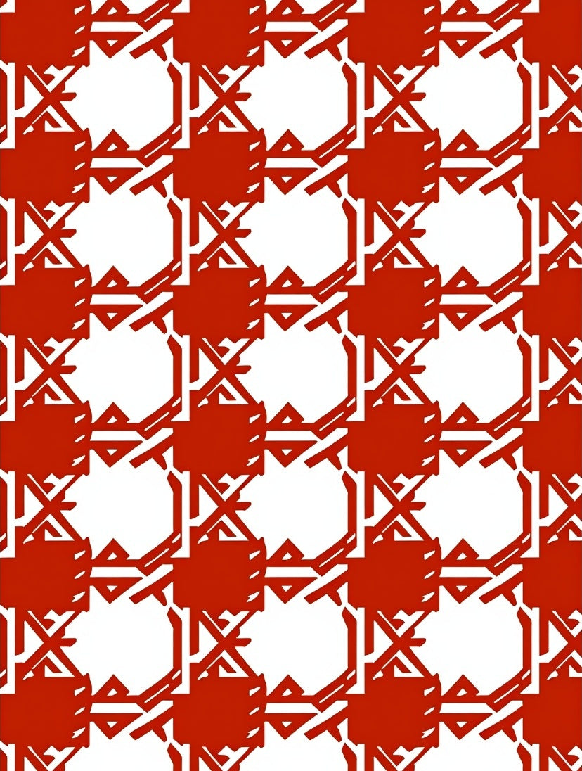 Bold Red White Geometric Pattern Rug
