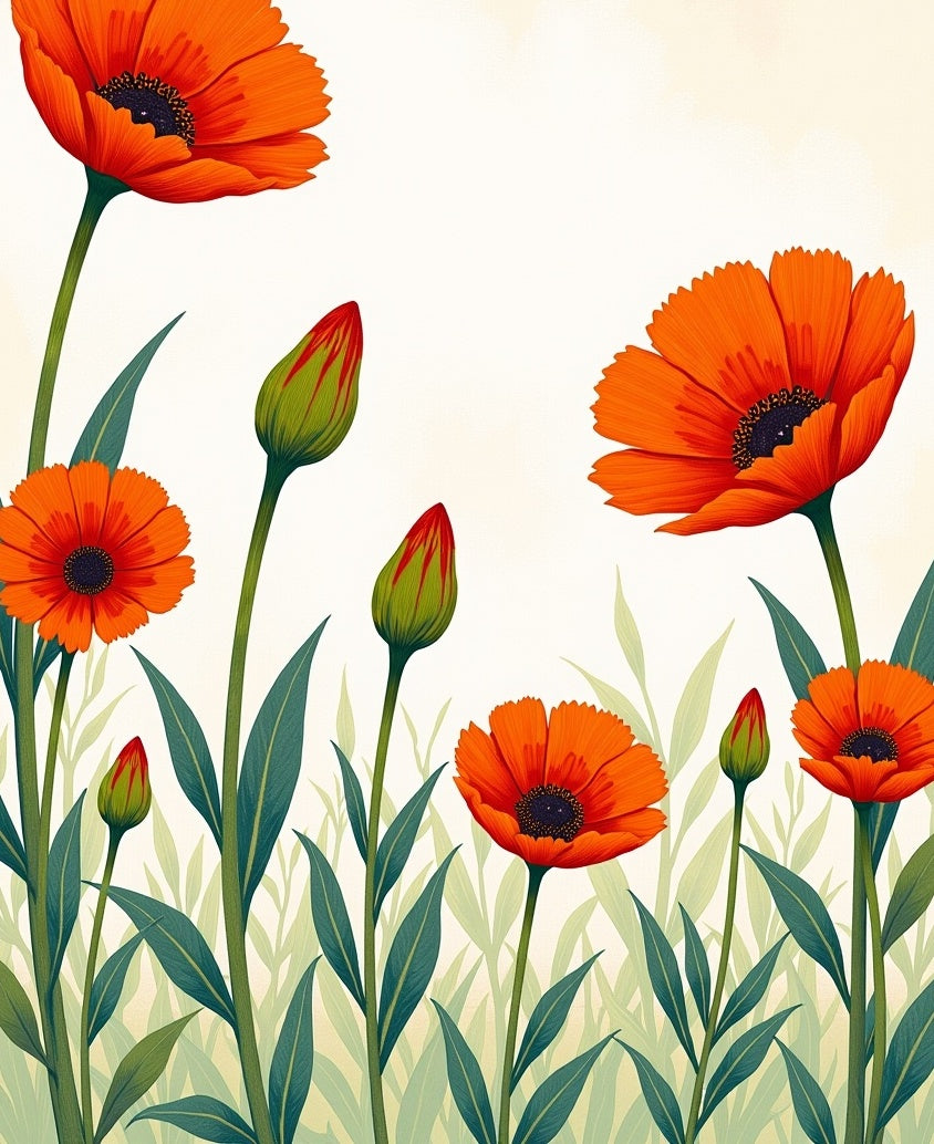 Vibrant Orange Floral Garden Design Rug