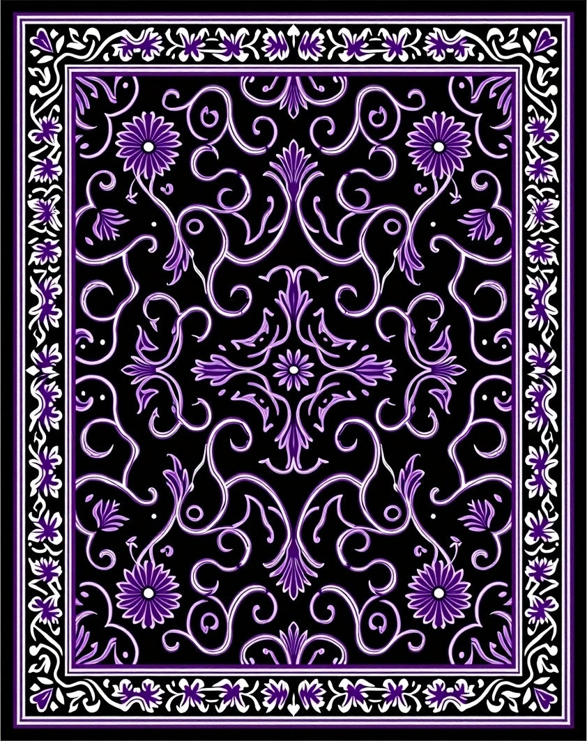 Grand Purple Floral Scrollwork Design Rug