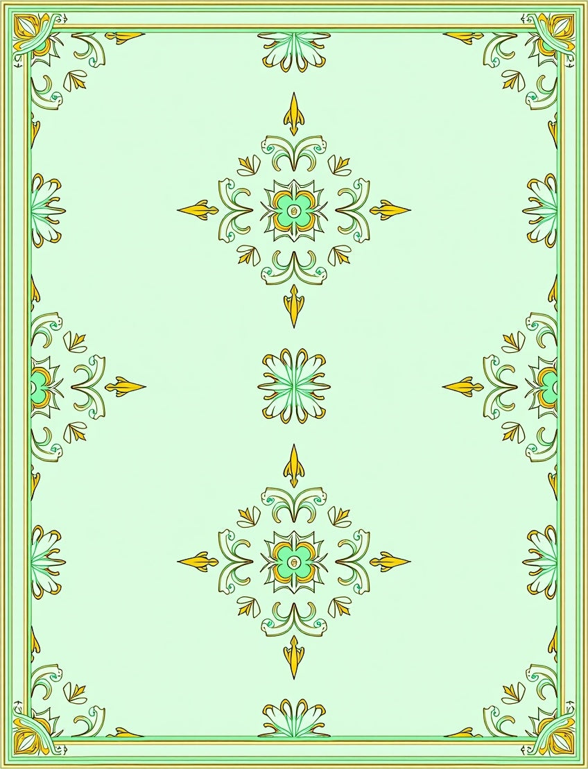 Light Green Floral Scroll Pattern Rug