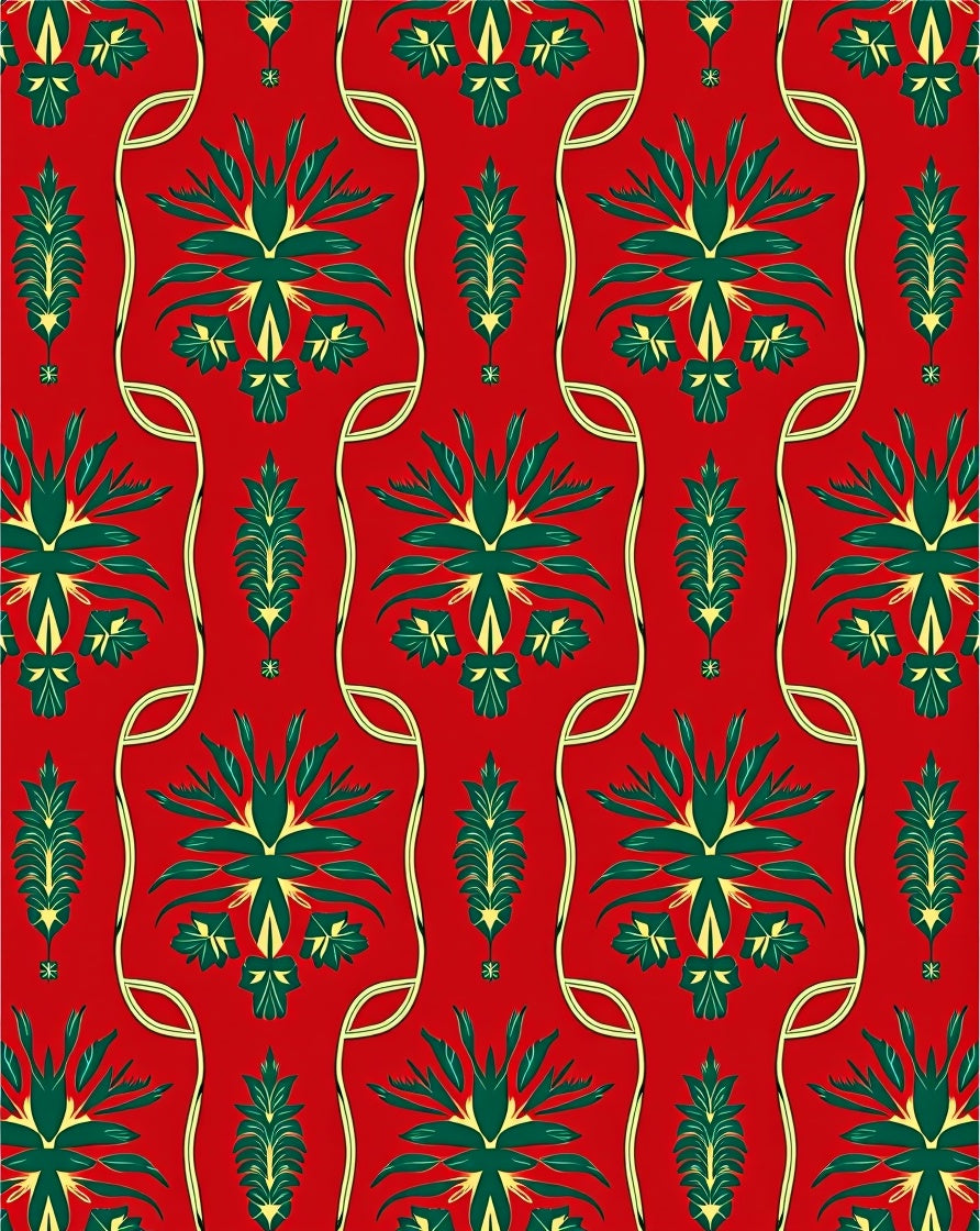 Traditional Red Green Floral Motif Rug