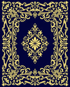 Ornate Yellow Floral Scrollwork Design Rug