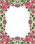 Elegant Pink Rose Floral Border Pattern Rug