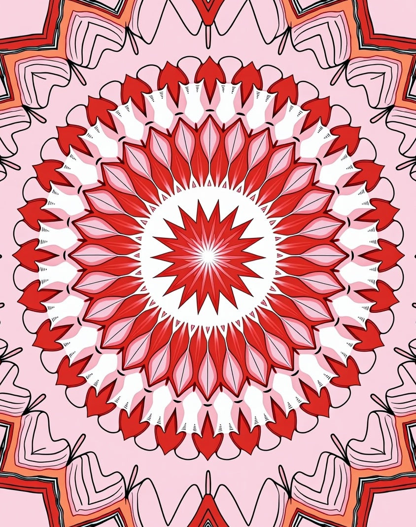 Radiant Red Mandala Pattern Rug
