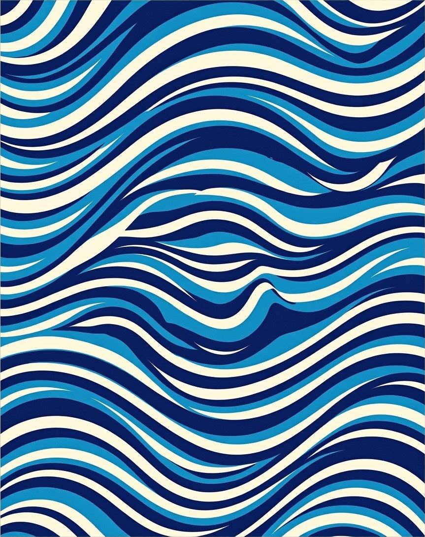 Blue Cream Interlocking Wave Pattern Rug