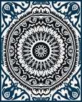 Intricate Mandala Patterned Navy and White Rug