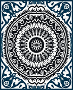 Intricate Mandala Patterned Navy and White Rug