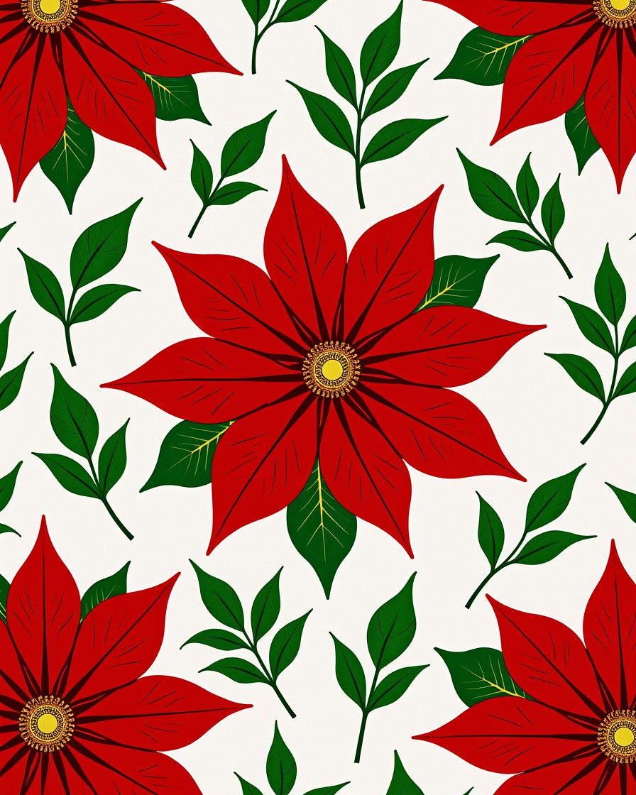Floral Poinsettia Red Green Pattern Rug