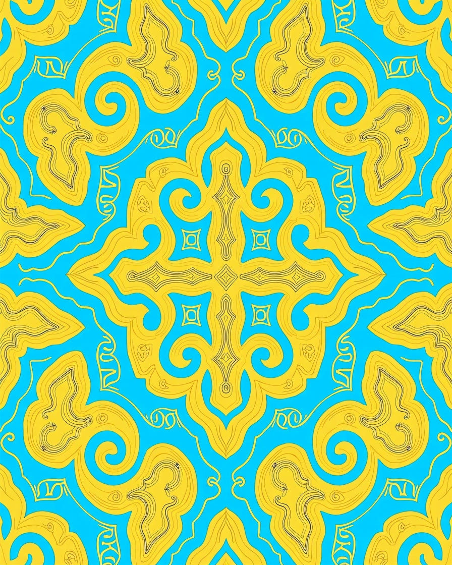 Symmetrical Yellow Blue Abstract Pattern Rug