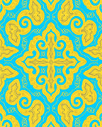 Symmetrical Yellow Blue Abstract Pattern Rug