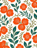 Orange Floral Botanical Pattern Rug