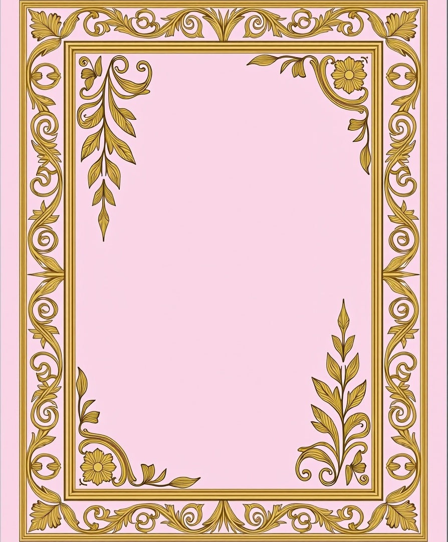 Ornate Gold Floral Scroll Border Rug