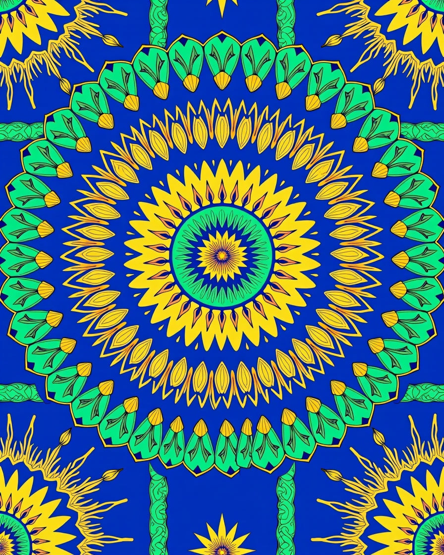 Vibrant Symmetrical Sunburst Mandala Design Rug
