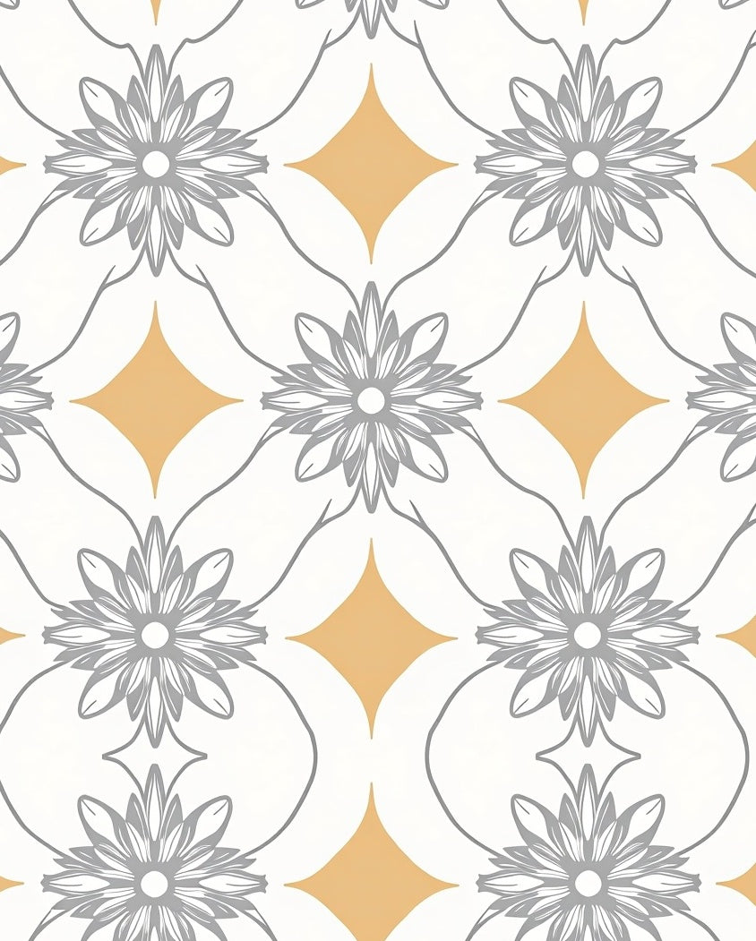 Grey Floral Diamond Pattern Rug