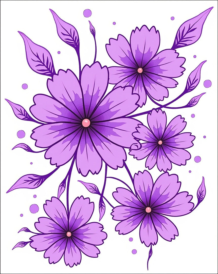 Purple Floral Pattern With Dots Rug