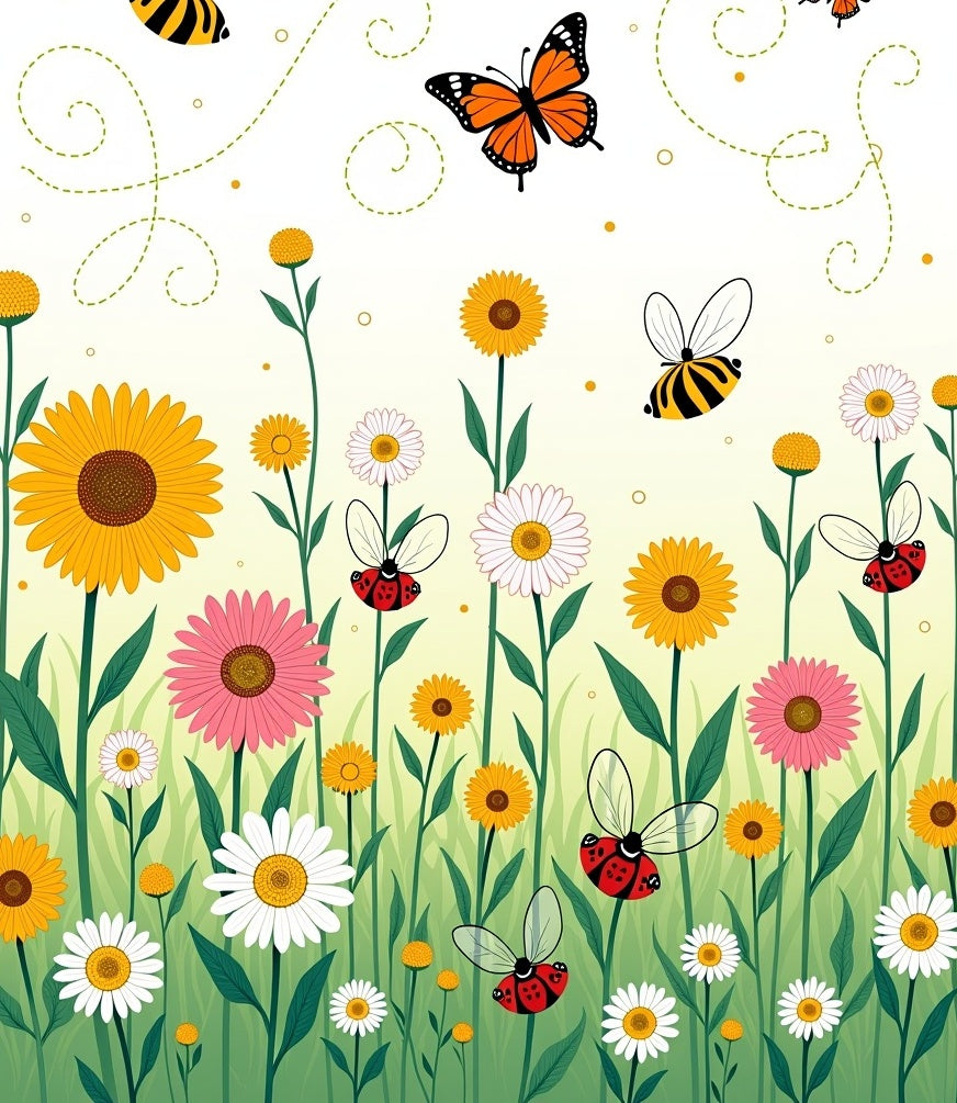 Whimsical Meadow Insects Flowers Rug