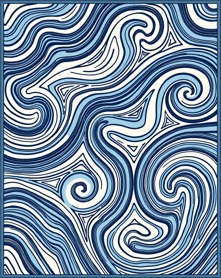 Abstract Navy Swirl Waves Rug