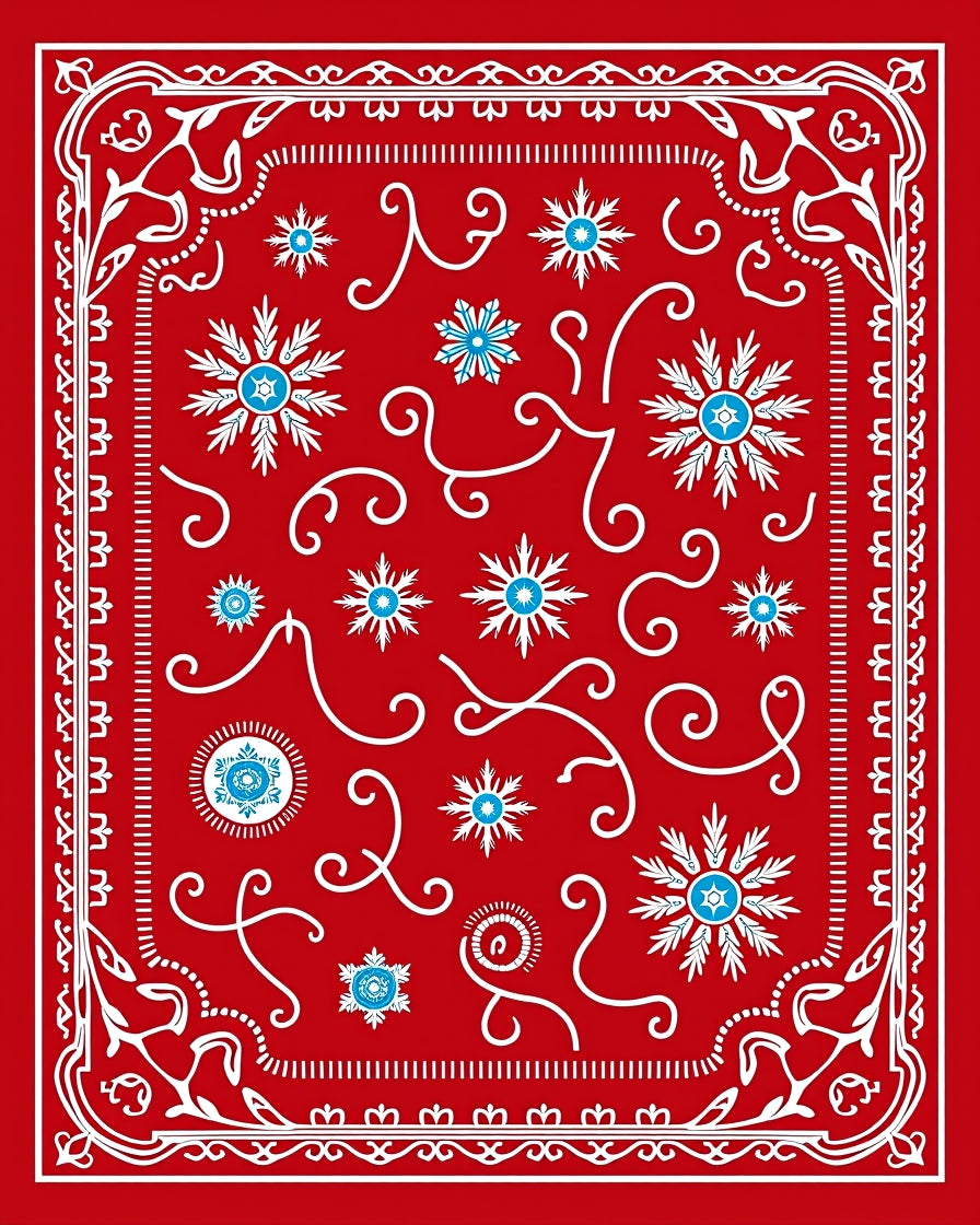 Red White Blue Snowflake Swirls Pattern Rug
