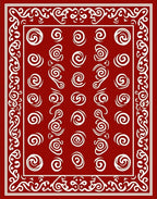 Red Swirl Pattern Accent Border Rug