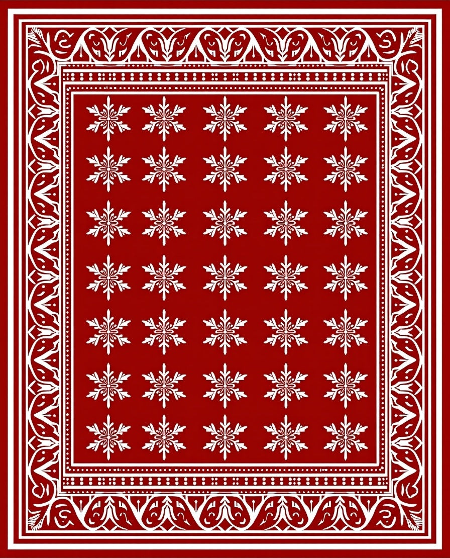 Red White Snowflake Bold Pattern Rug