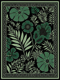 Emerald Green Floral Foliage Border Rug