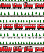 Red Train Tree Track Repeating Pattern Rug