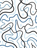 Abstract Intertwined Blue Black Waves Rug